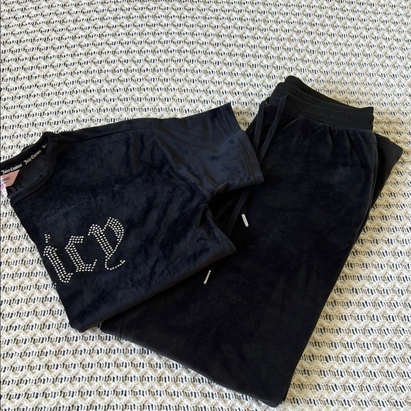 JUICY COUTURE 90s Y2K Inspired Velour Lounge Sleep Set Black | S - Picture 2 of 11